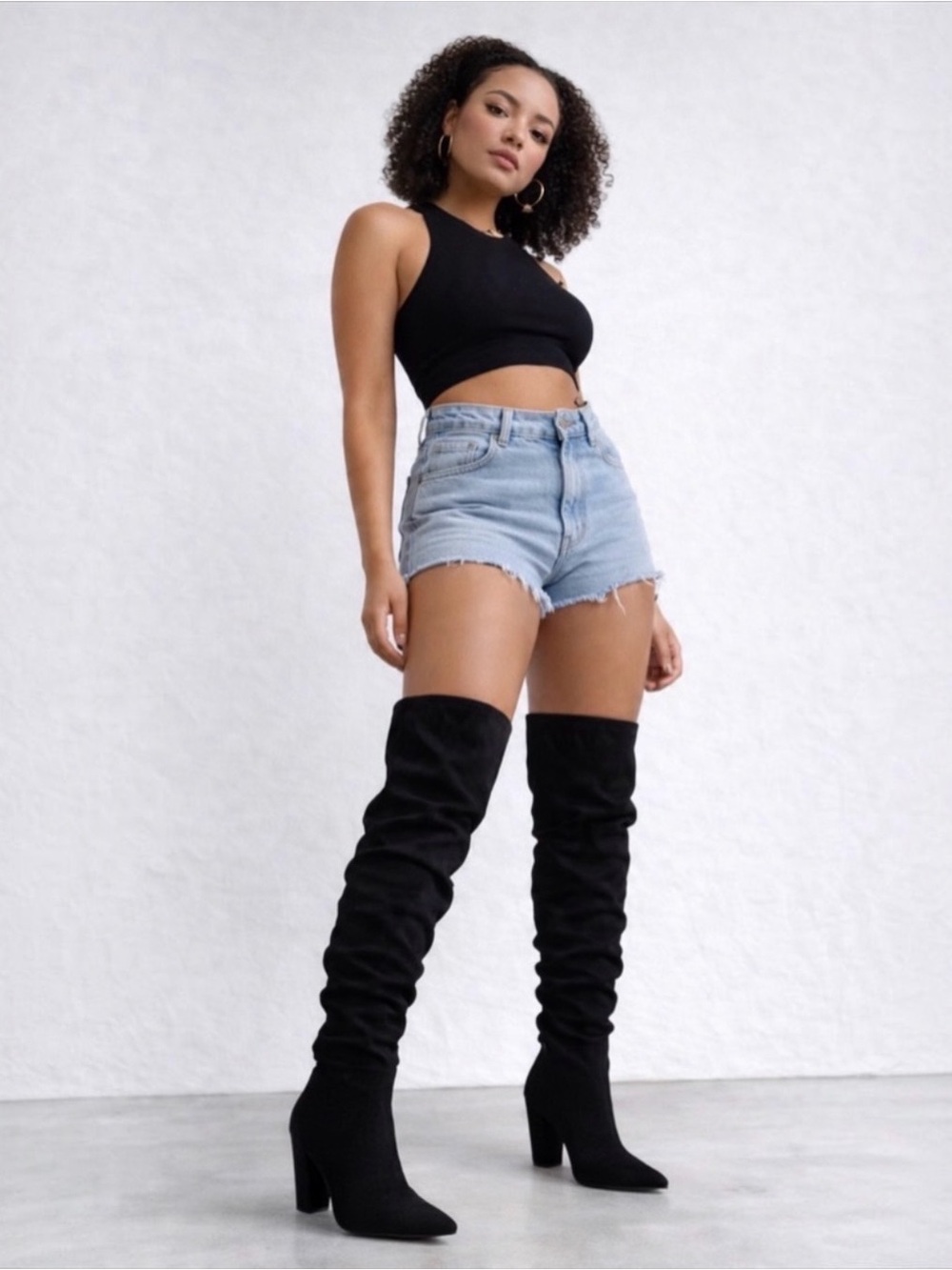 Qupid Black Faux Suede Slouchy Pointed Toe Cone Heel Over-The-Knee Boots 9 NWOT